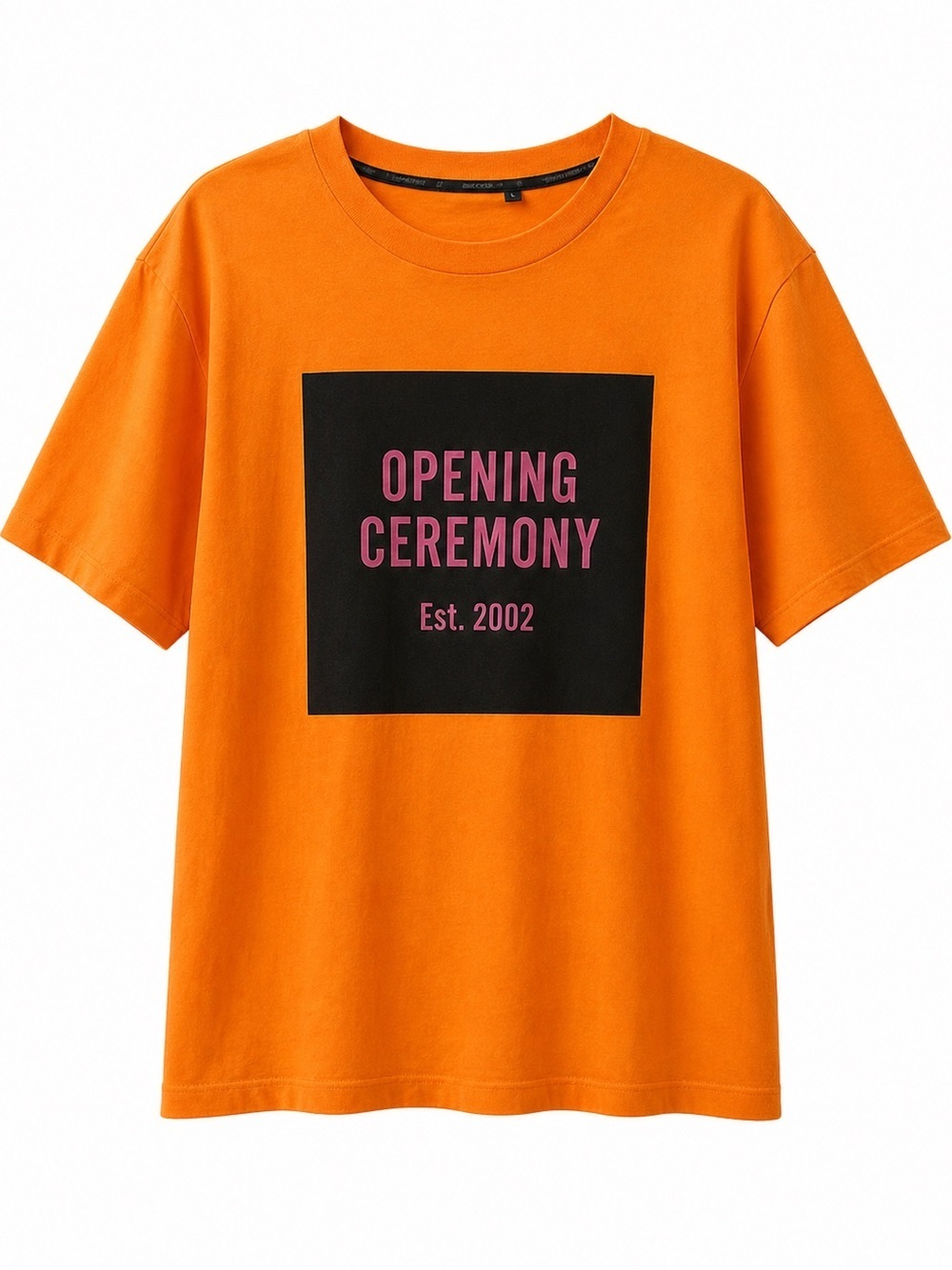 Open Ceremony Men’s Short Sleeve Box Logo Orange Tee-Shirt.Size- Large
